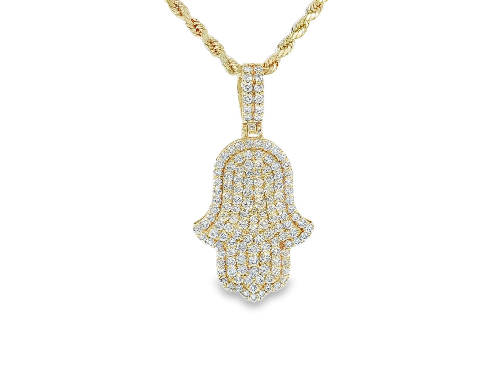 14k Gold Diamond Hamsa Pendant with Full Pave Round - Cut Design 2.19ct - AVI THE JEWELER