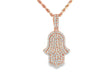 14k Gold Diamond Hamsa Pendant with Full Pave Round-Cut Design 2.19ct