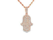 14k Gold Diamond Hamsa Pendant with Full Pave Round-Cut Design 2.19ct