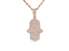 14k Gold Diamond Hamsa Pendant with Full Pave Round-Cut Design 2.19ct