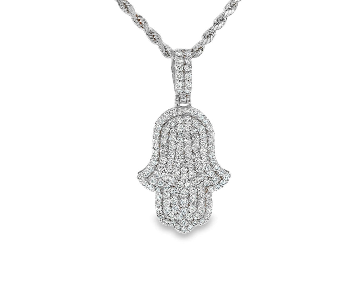 14k Gold Diamond Hamsa Pendant with Full Pave Round - Cut Design 2.19ct - AVI THE JEWELER