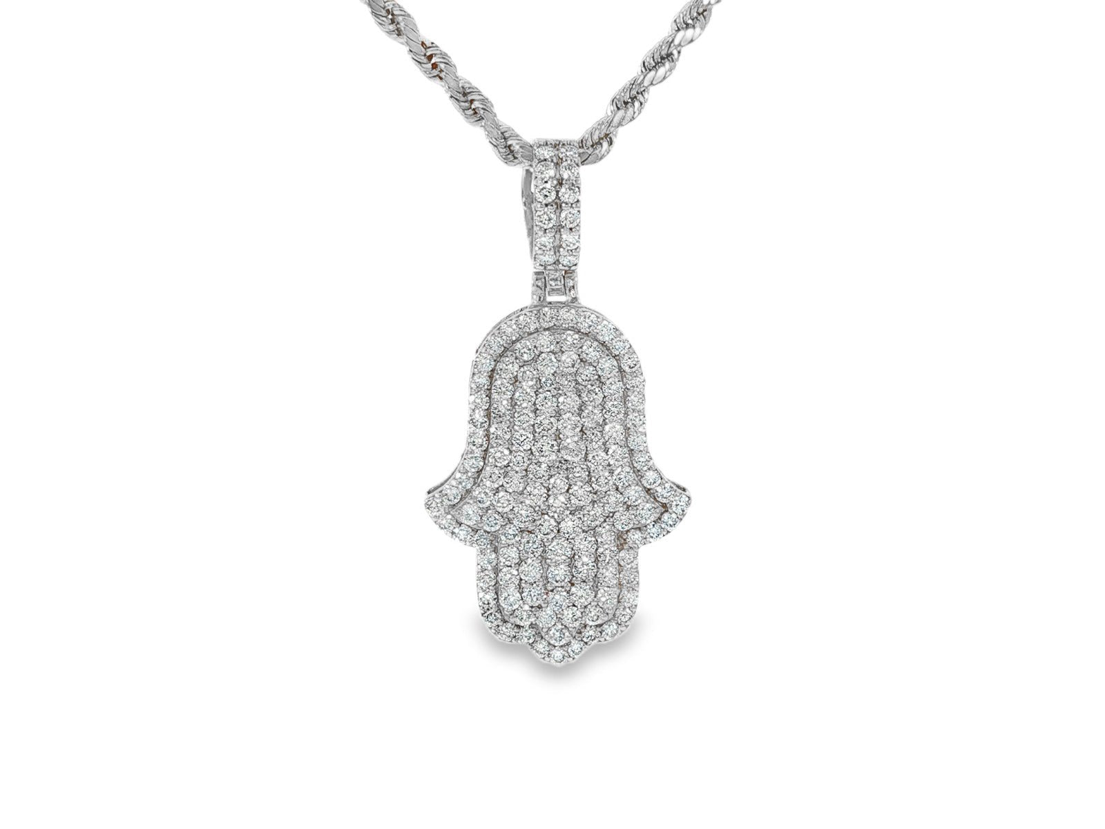 14k Gold Diamond Hamsa Pendant with Full Pave Round - Cut Design 2.19ct - AVI THE JEWELER