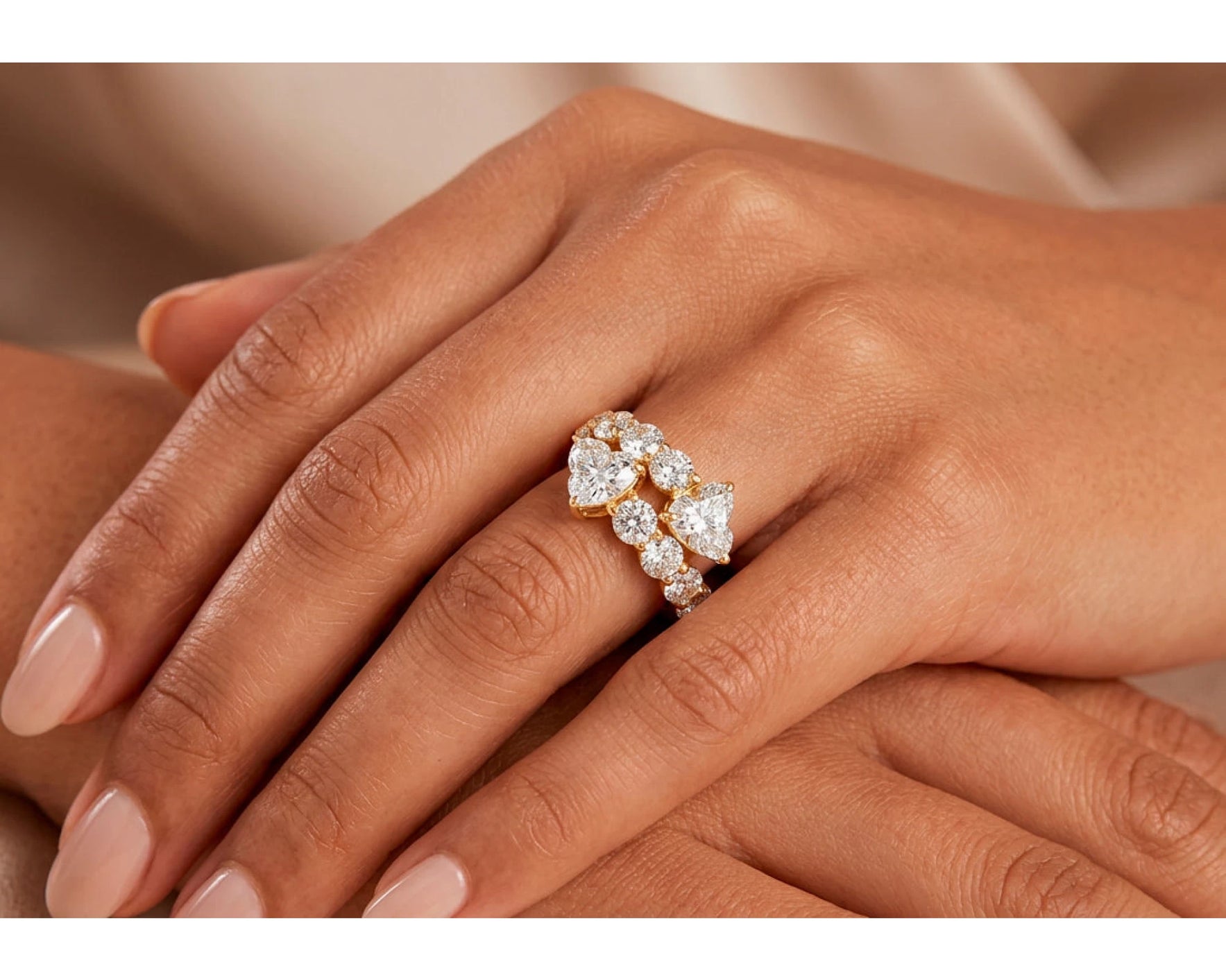 14K Gold Diamond Heart Cut Multi Wrap Ring 4.60 CT – view 2