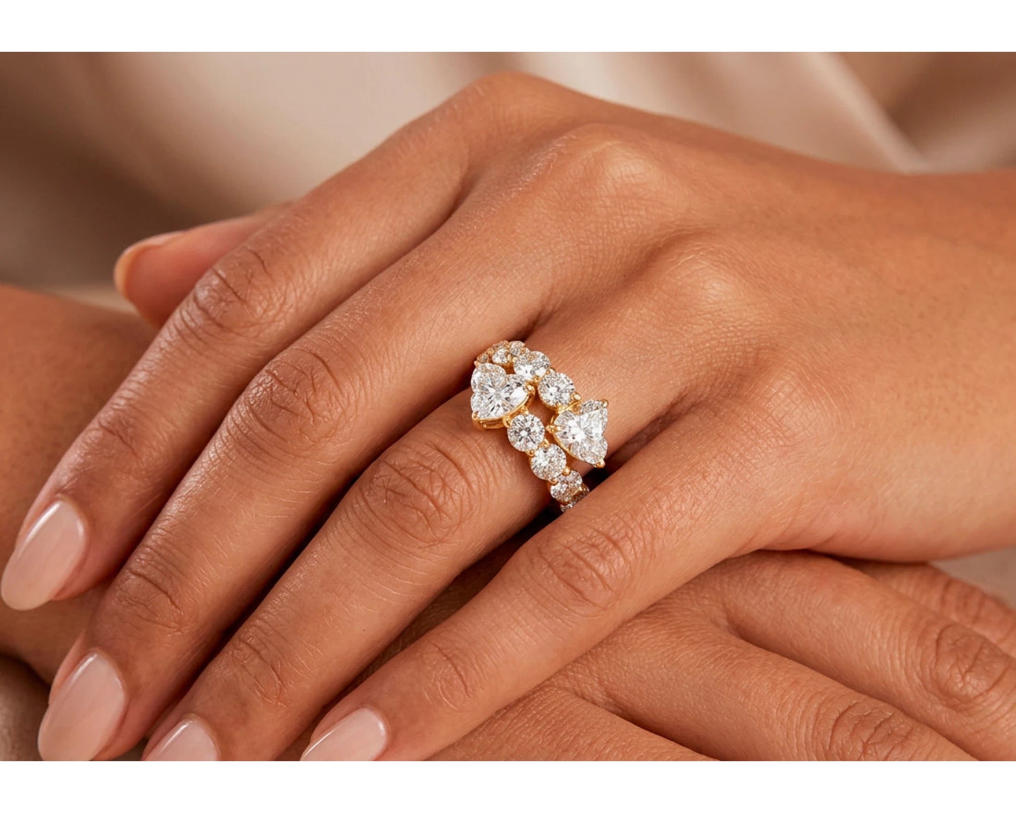14K Gold Diamond Heart Cut Multi Wrap Ring 4.60 CT – view 2