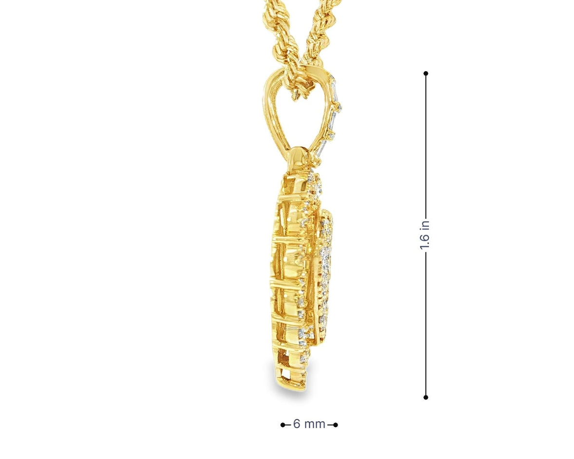 14k Gold Diamond Heart Pendant with Round & Baguette - Cut Accents 2.50ct - AVI THE JEWELER