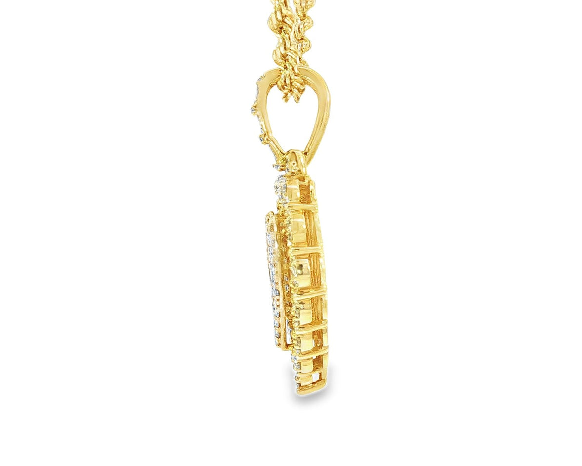 14k Gold Diamond Heart Pendant with Round & Baguette - Cut Accents 2.50ct - AVI THE JEWELER