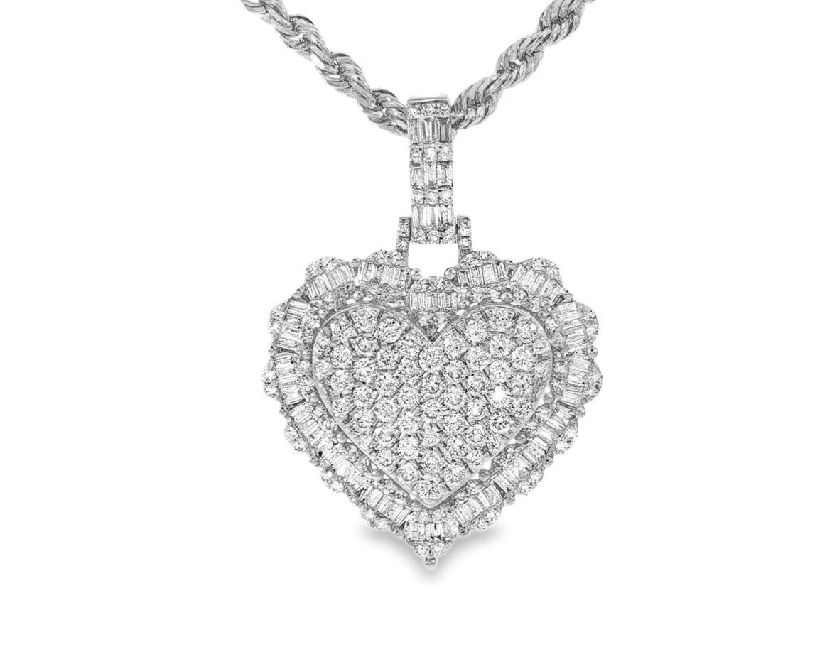 14k Gold Diamond Heart Pendant with Round & Baguette - Cut Accents 2.50ct - AVI THE JEWELER