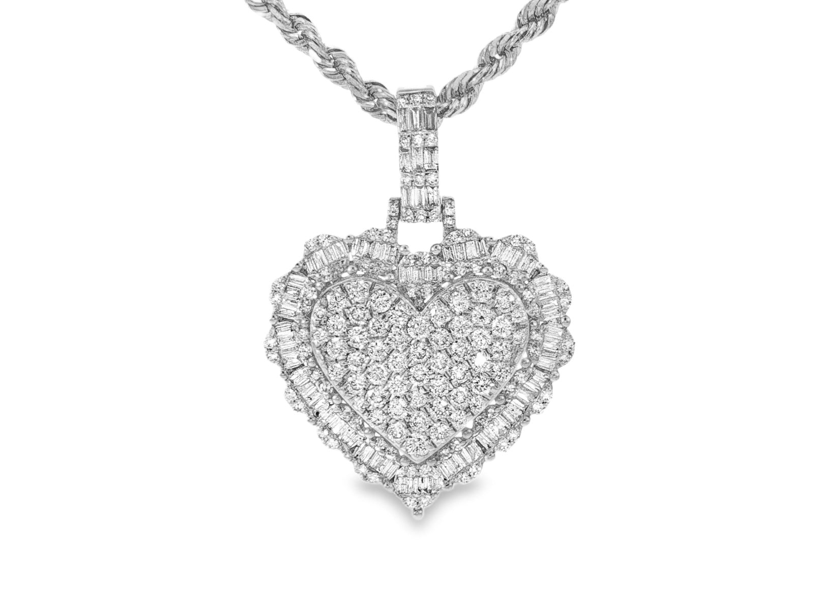 14k Gold Diamond Heart Pendant with Round & Baguette - Cut Accents 2.50ct - AVI THE JEWELER