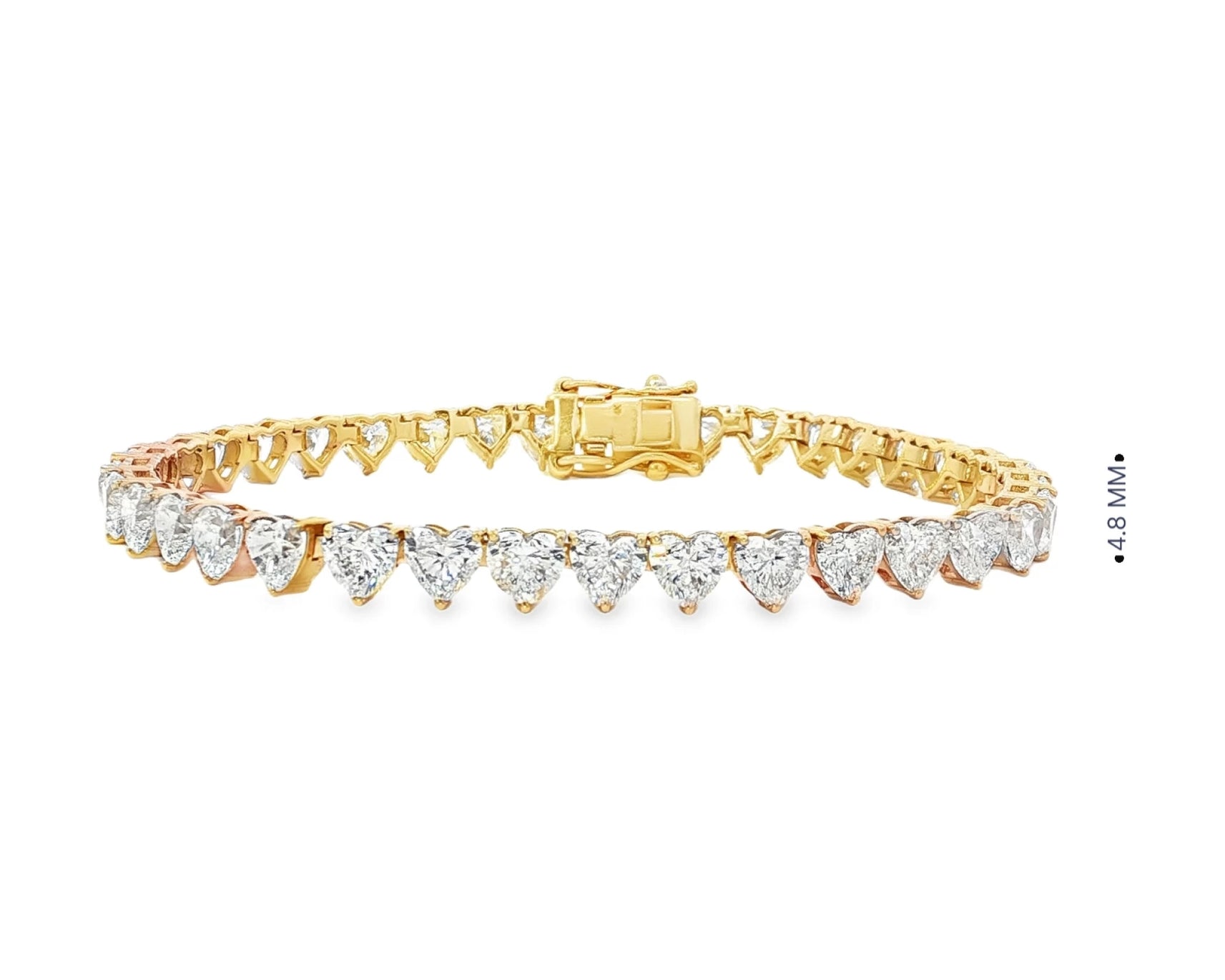14K Gold Diamond Heart-Shape Tennis Bracelet with Continuous Design 12.33ct – view 6