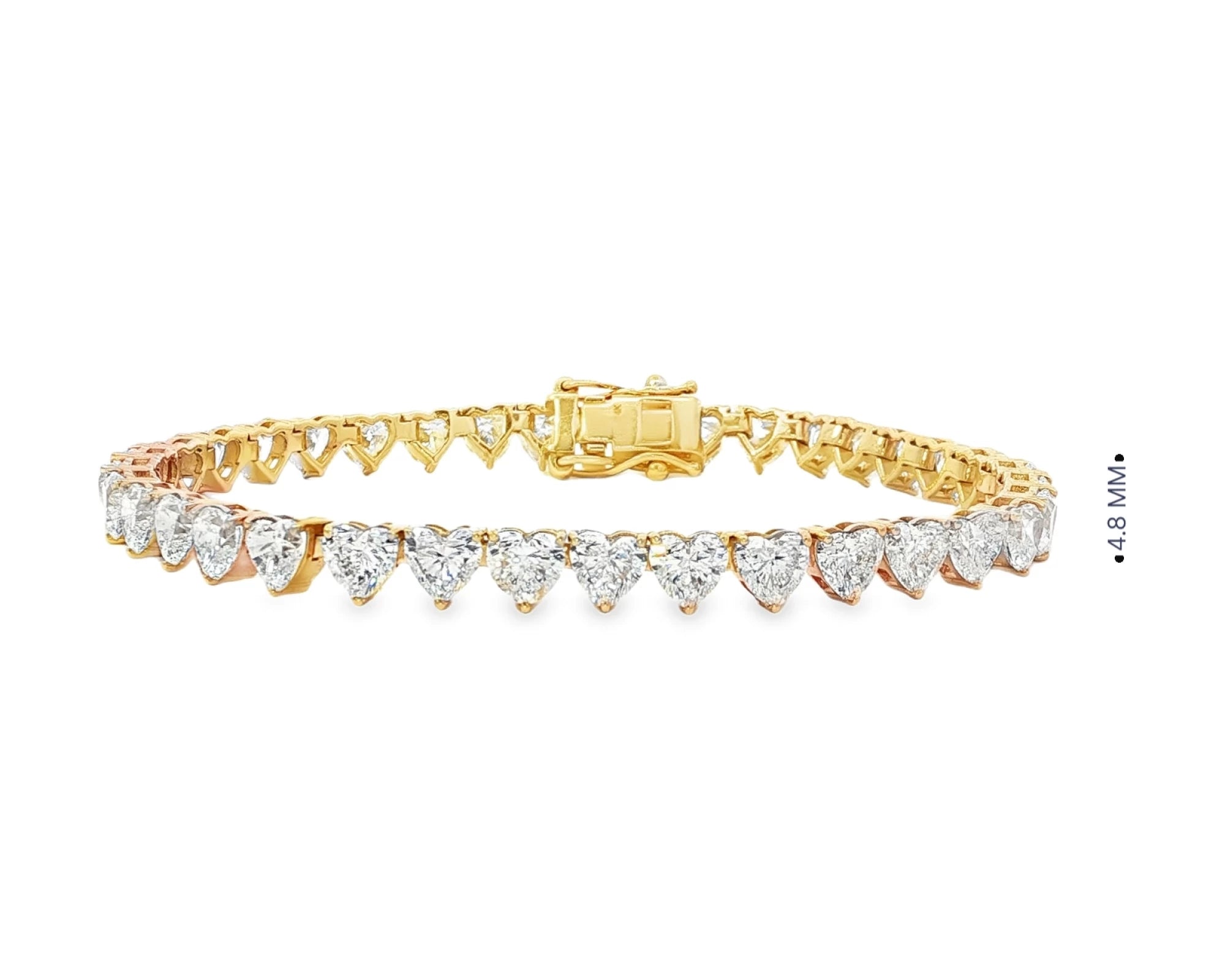 14K Gold Diamond Heart-Shape Tennis Bracelet with Continuous Design 12.33ct – view 6