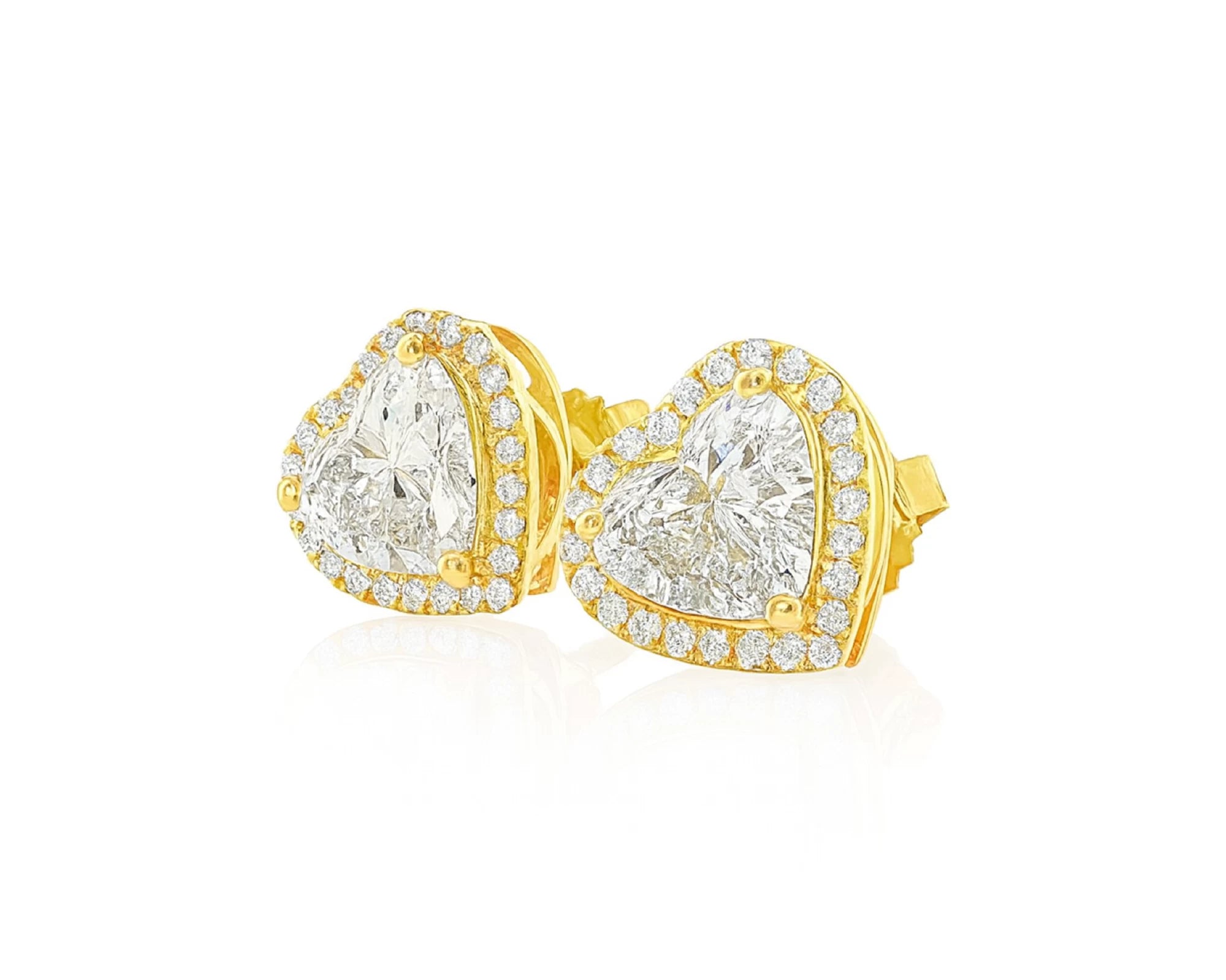 14k Gold Diamond Heart-Shaped Stud Earrings with Halo Design 3.65c – lifestyle 3352