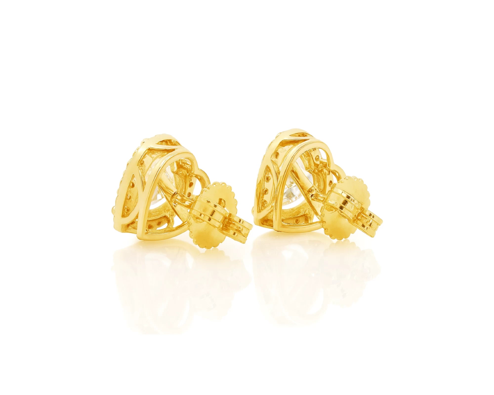 14k Gold Diamond Heart-Shaped Stud Earrings with Halo Design 3.65c – lifestyle 3353