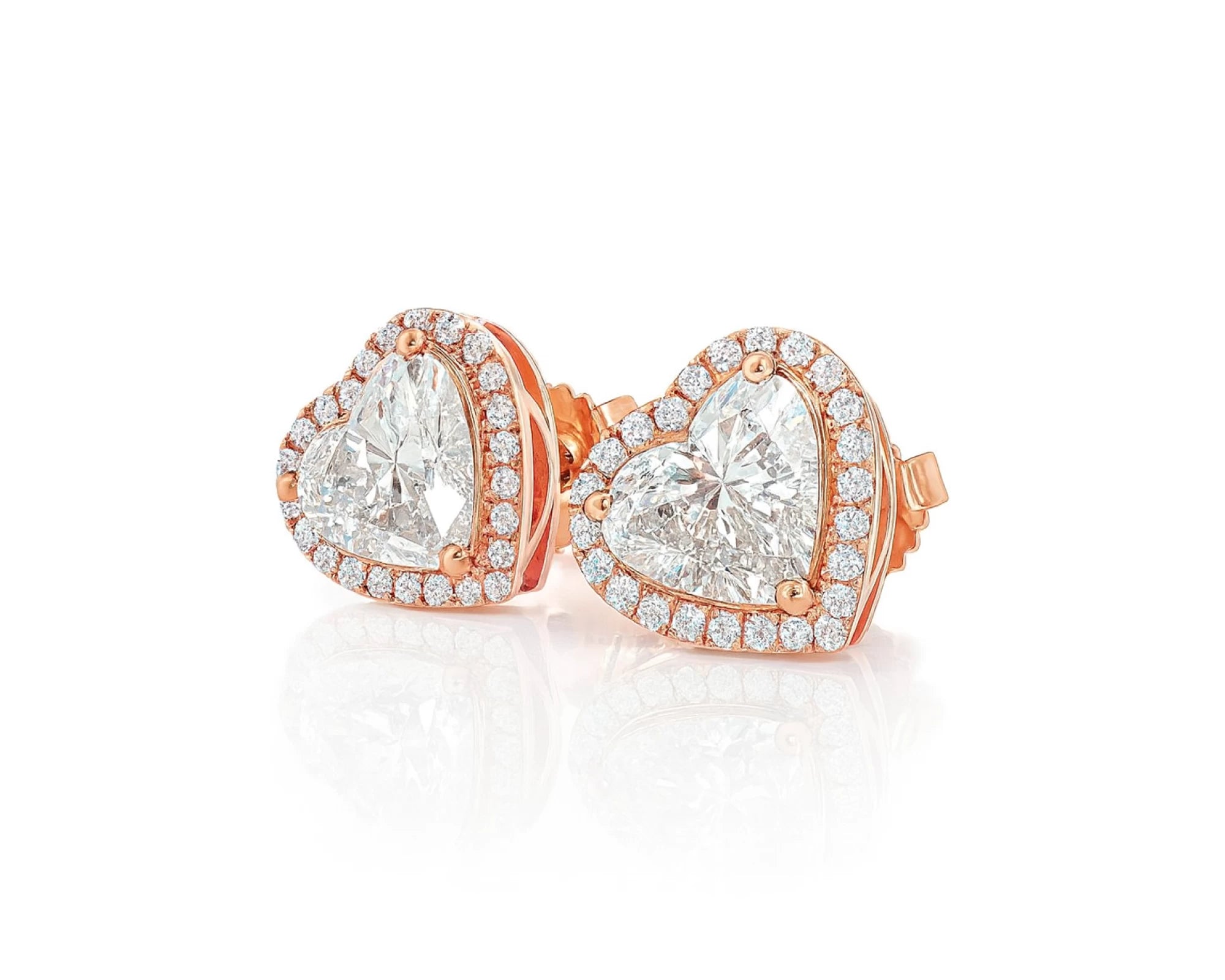14k Gold Diamond Heart-Shaped Stud Earrings with Halo Design 3.65c – lifestyle 3354