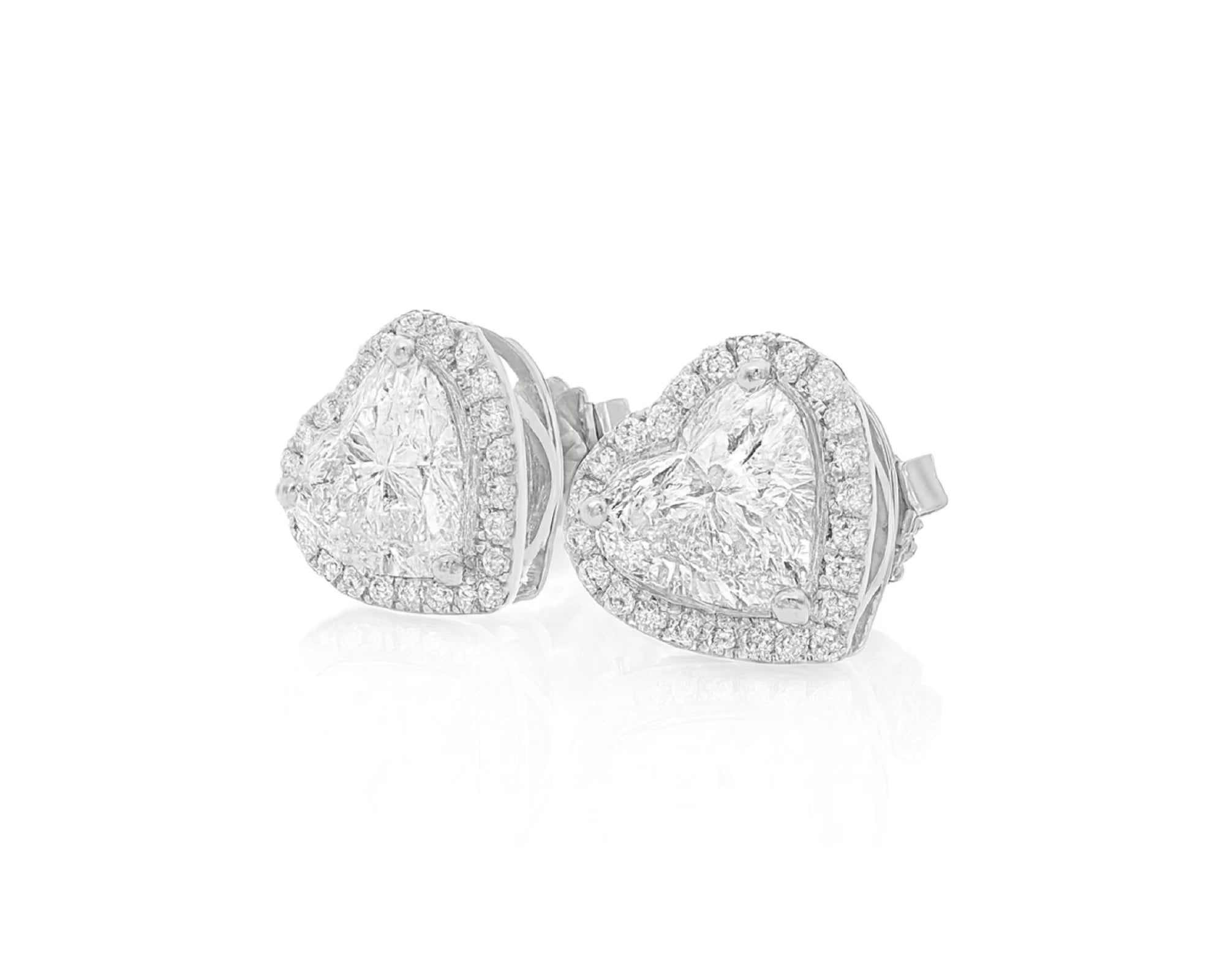 14k Gold Diamond Heart-Shaped Stud Earrings with Halo Design 3.65c – lifestyle 3355