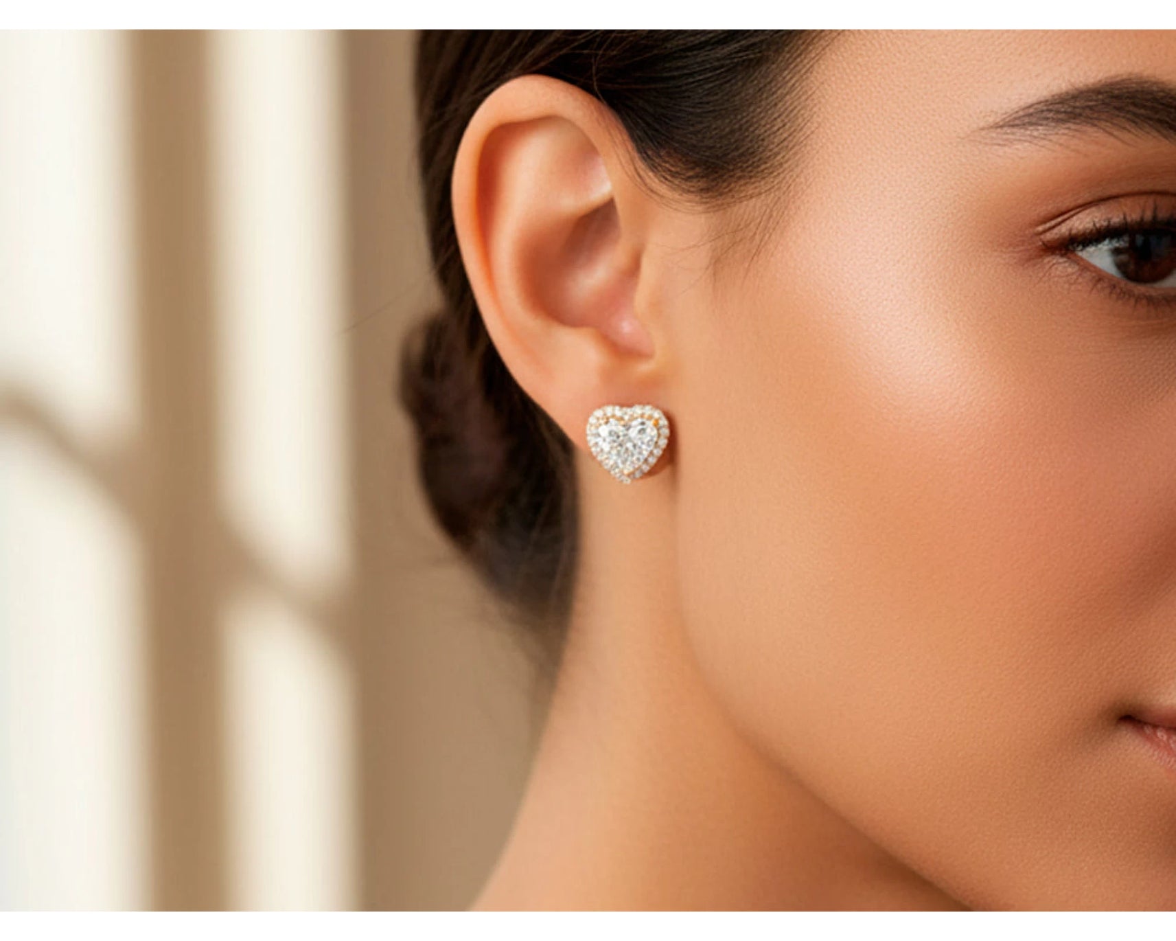 14k Gold Diamond Heart-Shaped Stud Earrings with Halo Design 3.65c – view 2