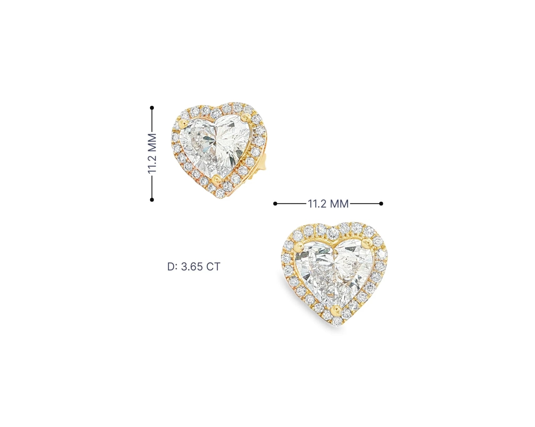 14k Gold Diamond Heart-Shaped Stud Earrings with Halo Design 3.65c – view 6