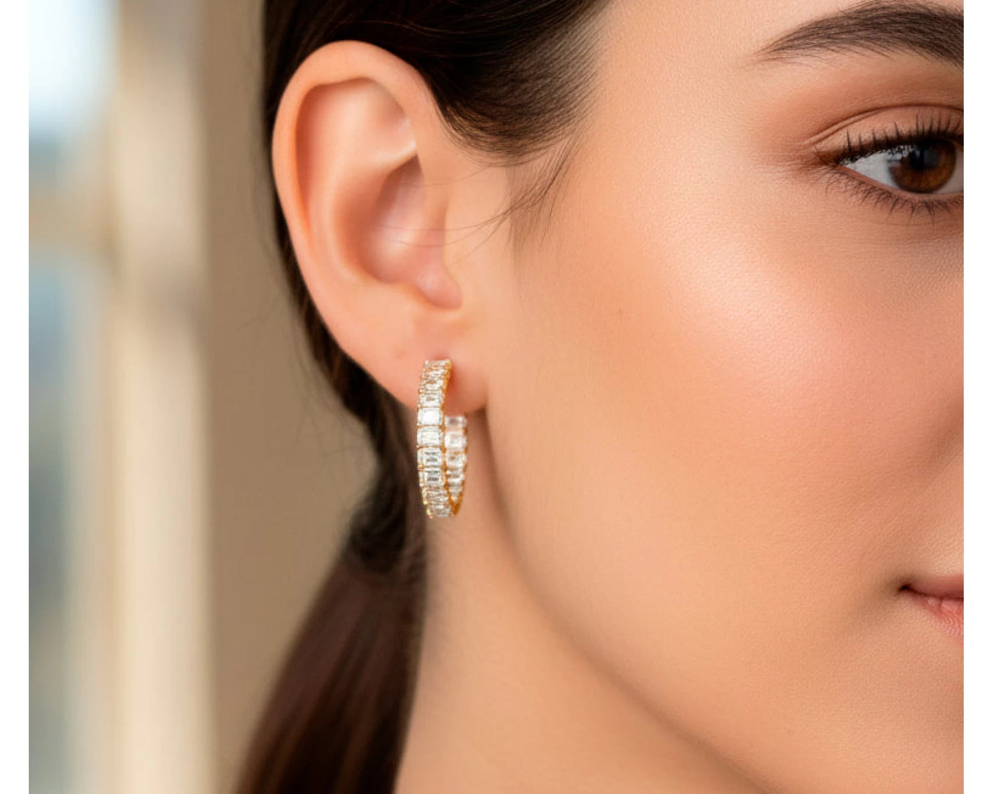 14K Gold Diamond Hoop Earrings with Emerald-Cut 5.86ct – view 2