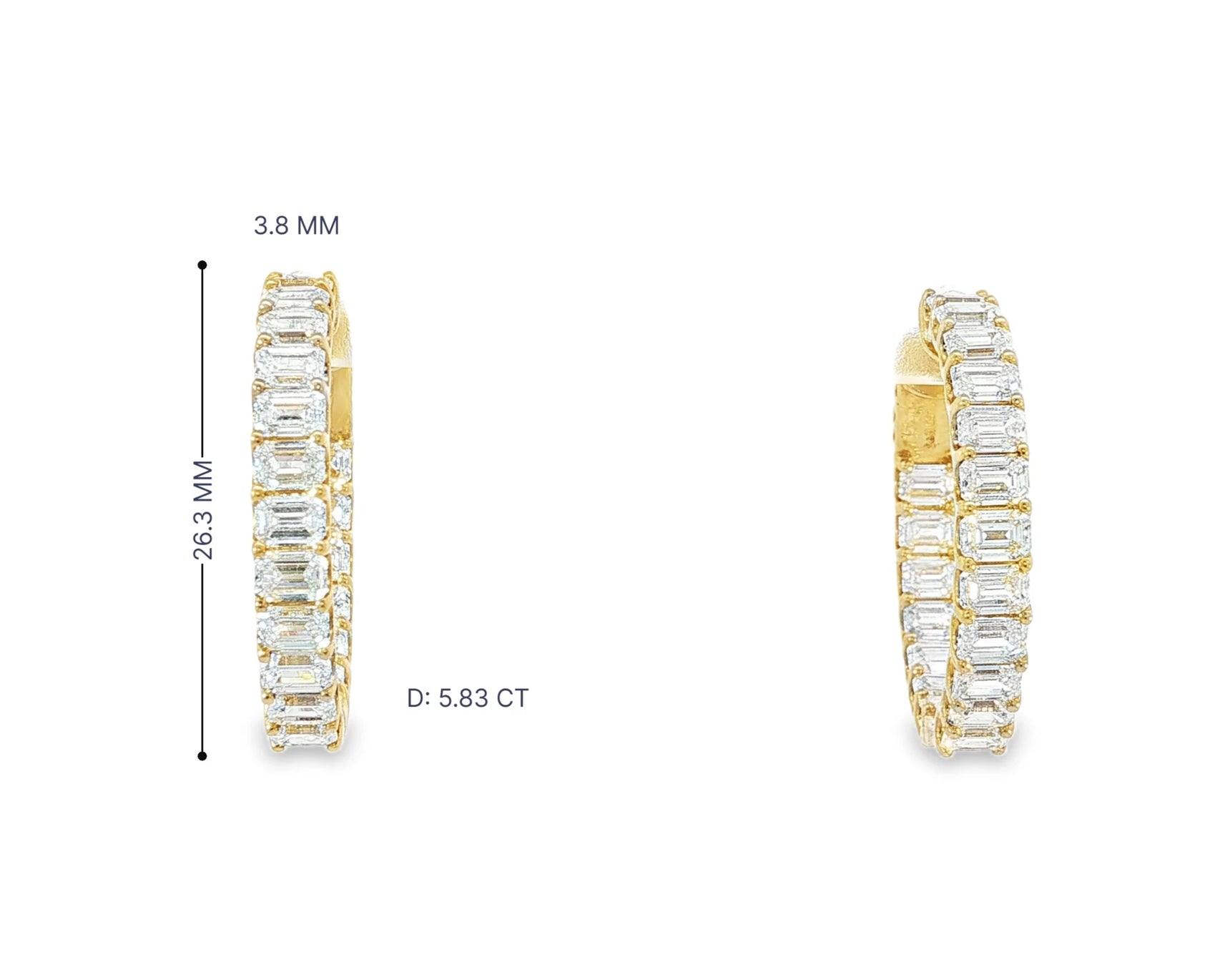 14K Gold Diamond Hoop Earrings with Emerald-Cut 5.86ct – view 6