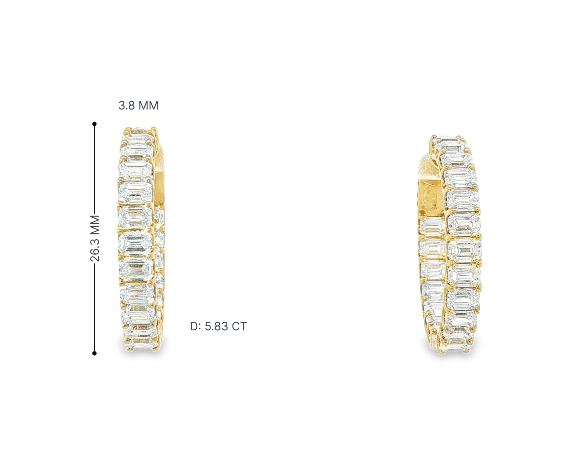 14K Gold Diamond Hoop Earrings with Emerald-Cut 5.86ct – view 6