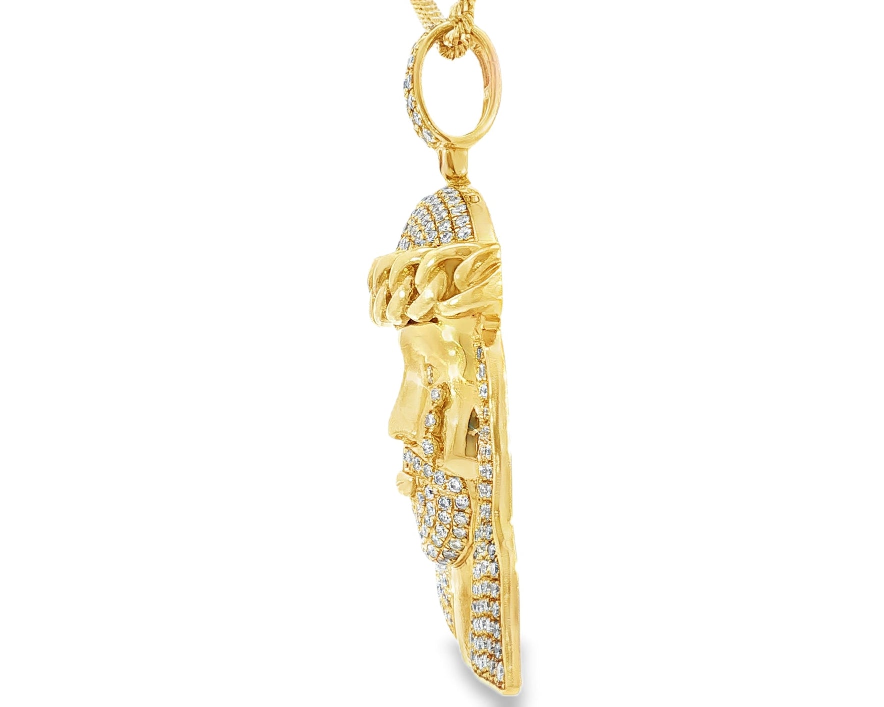 14k Gold Diamond Jesus Face Pendant with Cuban Link Crown 4.0ct - AVI THE JEWELER