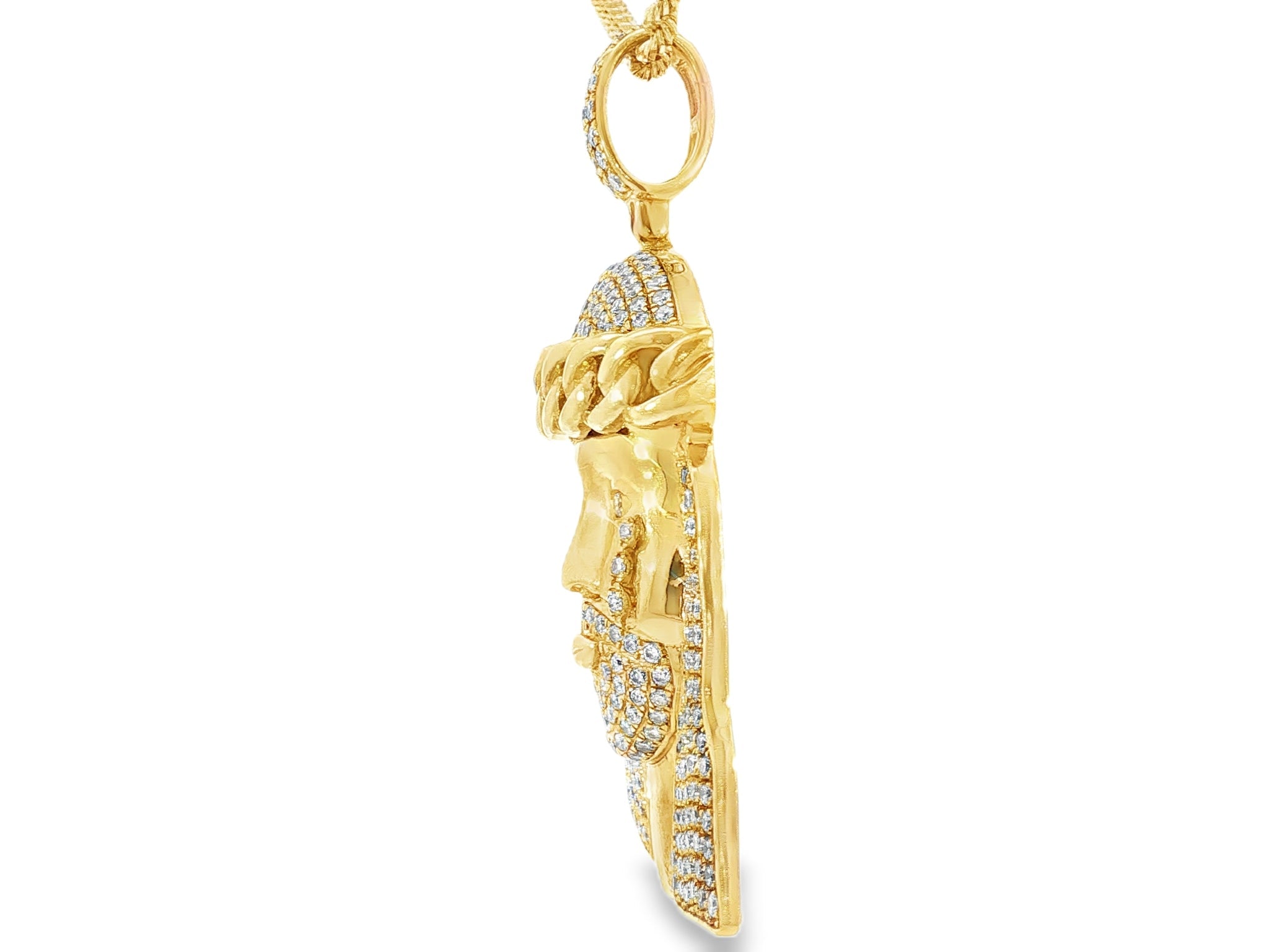 14k Gold Diamond Jesus Face Pendant with Cuban Link Crown 4.0ct - AVI THE JEWELER