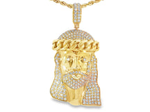14k Gold Diamond Jesus Face Pendant with Cuban Link Crown 4.0ct