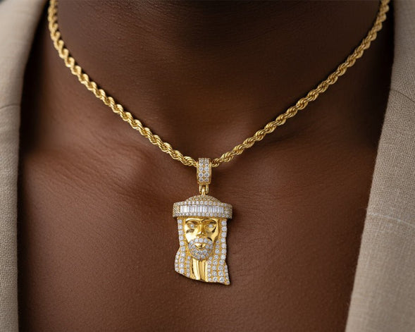 14k Gold Diamond Jesus Head Pendant with Baguette & Round - Cut Detailing 1.78ct - AVI THE JEWELER