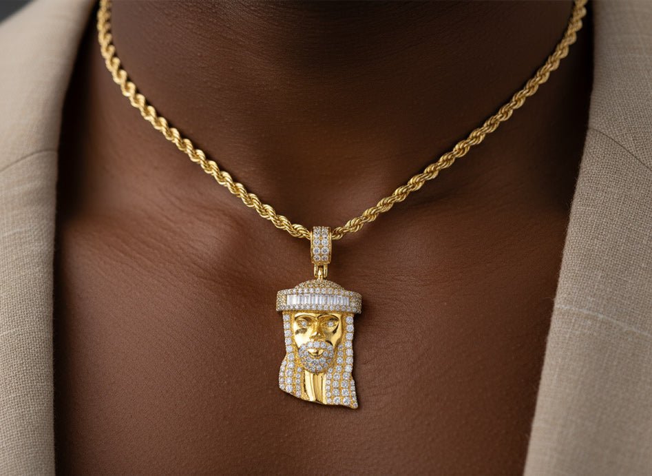 14k Gold Diamond Jesus Head Pendant with Baguette & Round - Cut Detailing 1.78ct - AVI THE JEWELER
