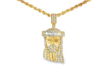 14k Gold Diamond Jesus Head Pendant with Baguette & Round-Cut Detailing 1.78ct
