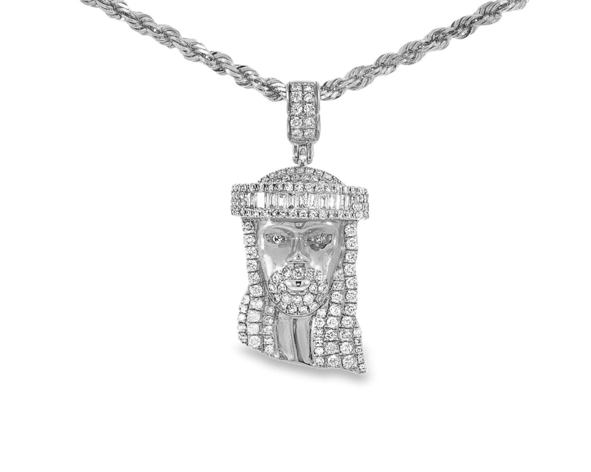 14k Gold Diamond Jesus Head Pendant with Baguette & Round - Cut Detailing 1.78ct - AVI THE JEWELER