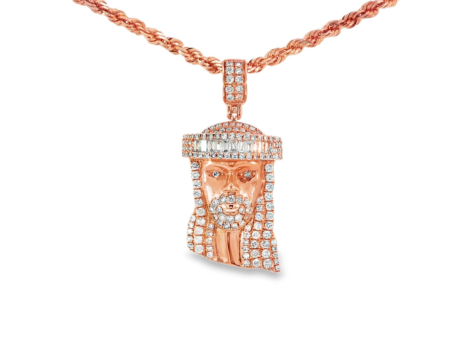 14k Gold Diamond Jesus Head Pendant with Baguette & Round - Cut Detailing 1.78ct - AVI THE JEWELER