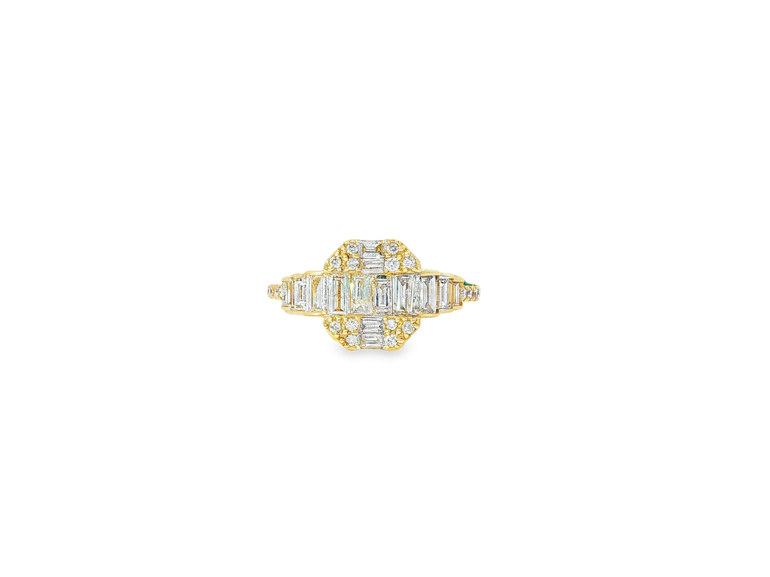 14k Gold Diamond Octagon Cluster Ring with Baguette & Round 0.80ct - AVI THE JEWELER