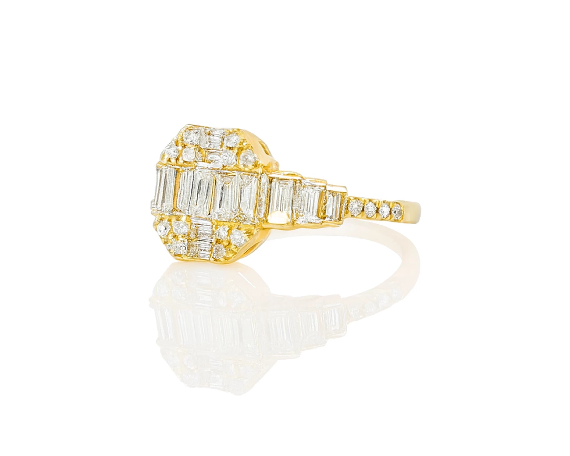 14k Gold Diamond Octagon Cluster Ring with Baguette & Round 0.80ct – lifestyle 1057