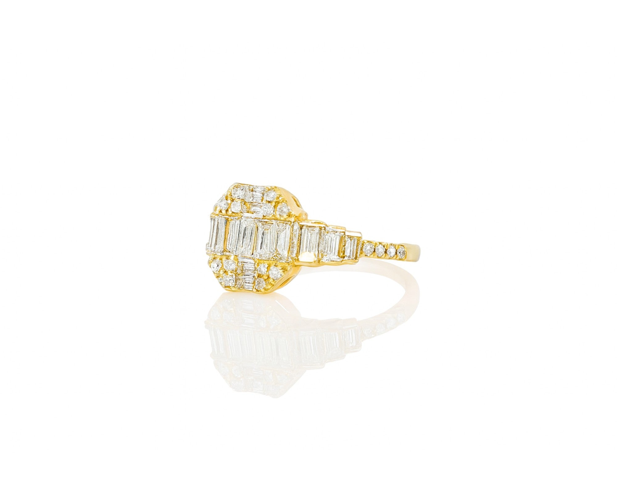 14k Gold Diamond Octagon Cluster Ring with Baguette & Round 0.80ct – lifestyle 1057