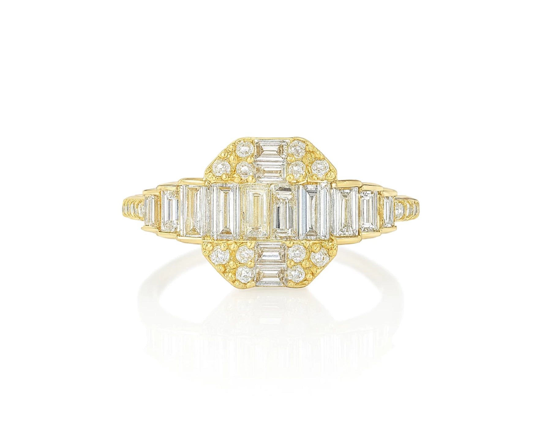 14k Gold Diamond Octagon Cluster Ring with Baguette & Round 0.80ct – lifestyle 1058