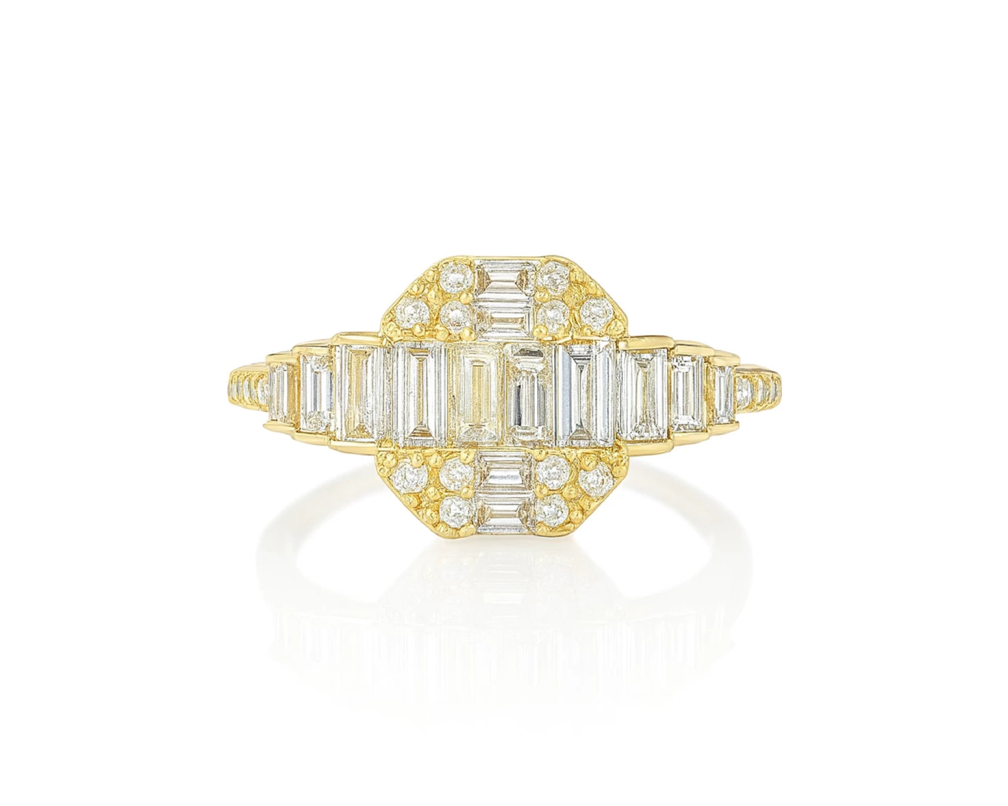14k Gold Diamond Octagon Cluster Ring with Baguette & Round 0.80ct – lifestyle 1058