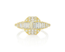 14k Gold Diamond Octagon Cluster Ring with Baguette & Round 0.80ct