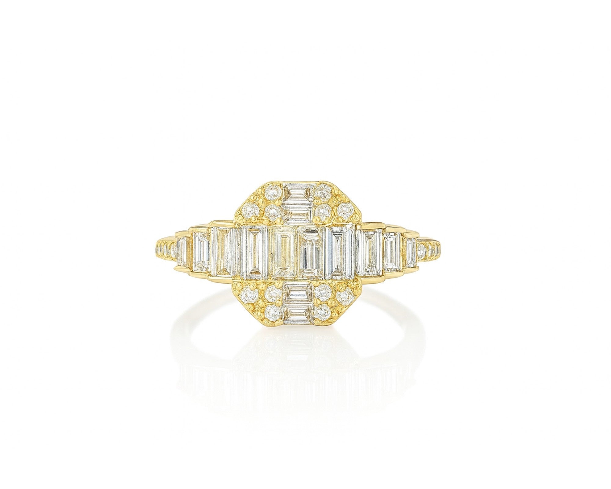 14k Gold Diamond Octagon Cluster Ring with Baguette & Round 0.80ct – lifestyle 1058