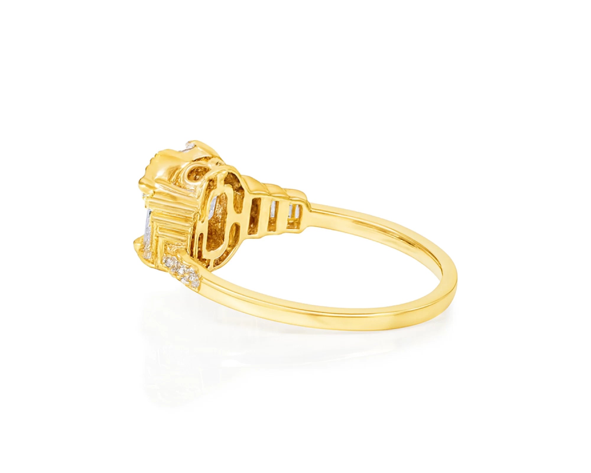 14k Gold Diamond Octagon Cluster Ring with Baguette & Round 0.80ct – lifestyle 1060