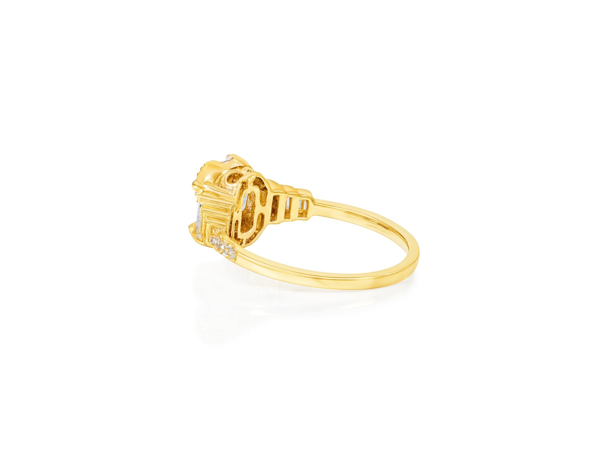 14k Gold Diamond Octagon Cluster Ring with Baguette & Round 0.80ct – lifestyle 1060