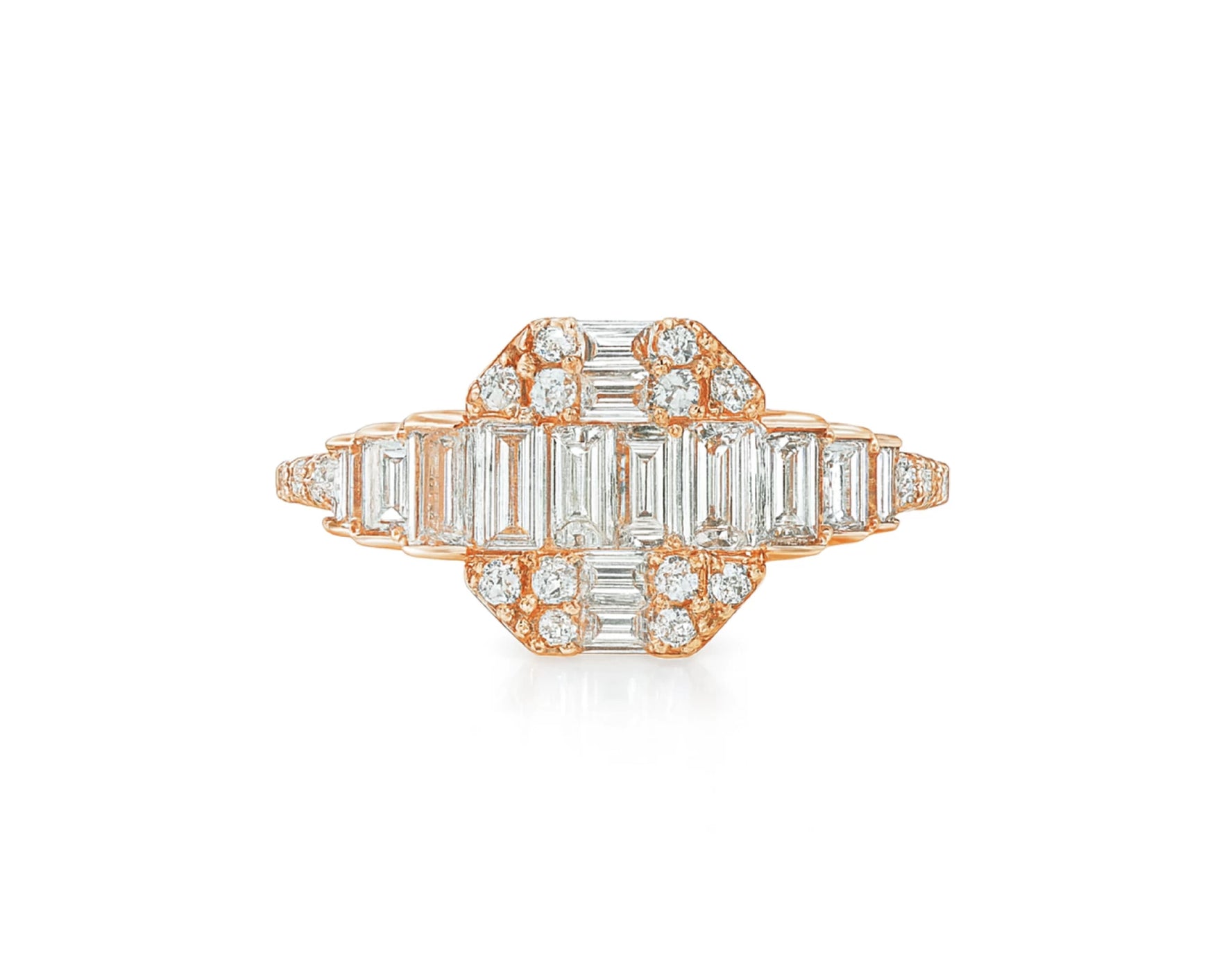 14k Gold Diamond Octagon Cluster Ring with Baguette & Round 0.80ct – lifestyle 1061