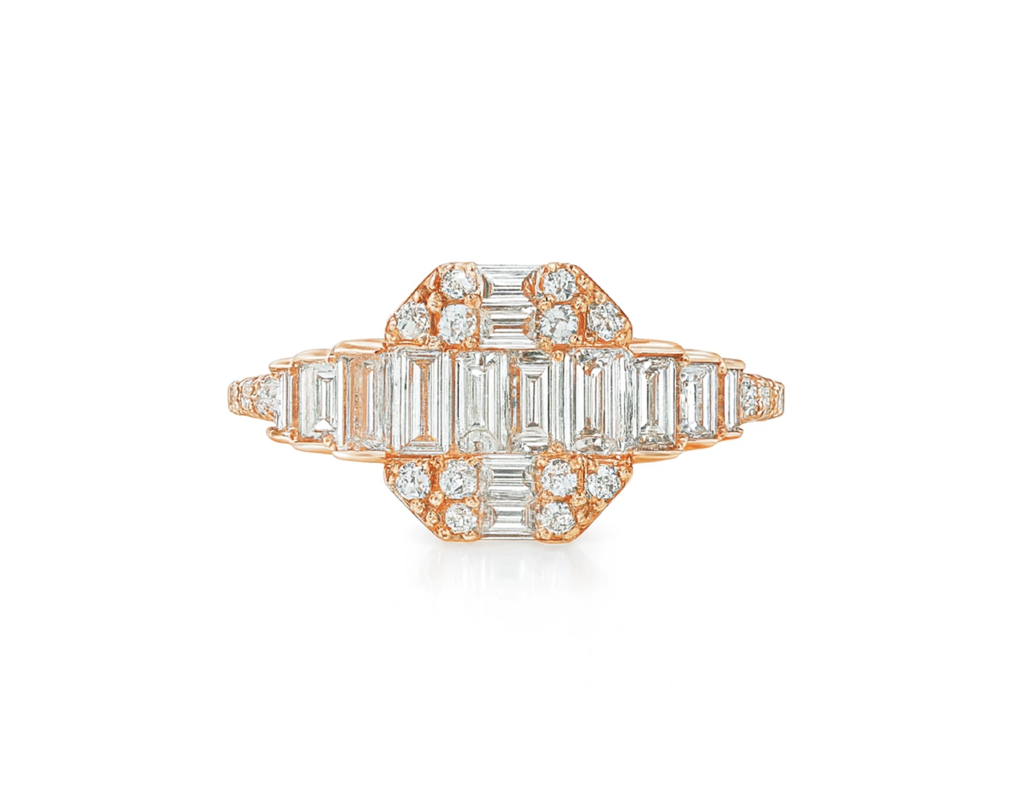 14k Gold Diamond Octagon Cluster Ring with Baguette & Round 0.80ct – lifestyle 1061