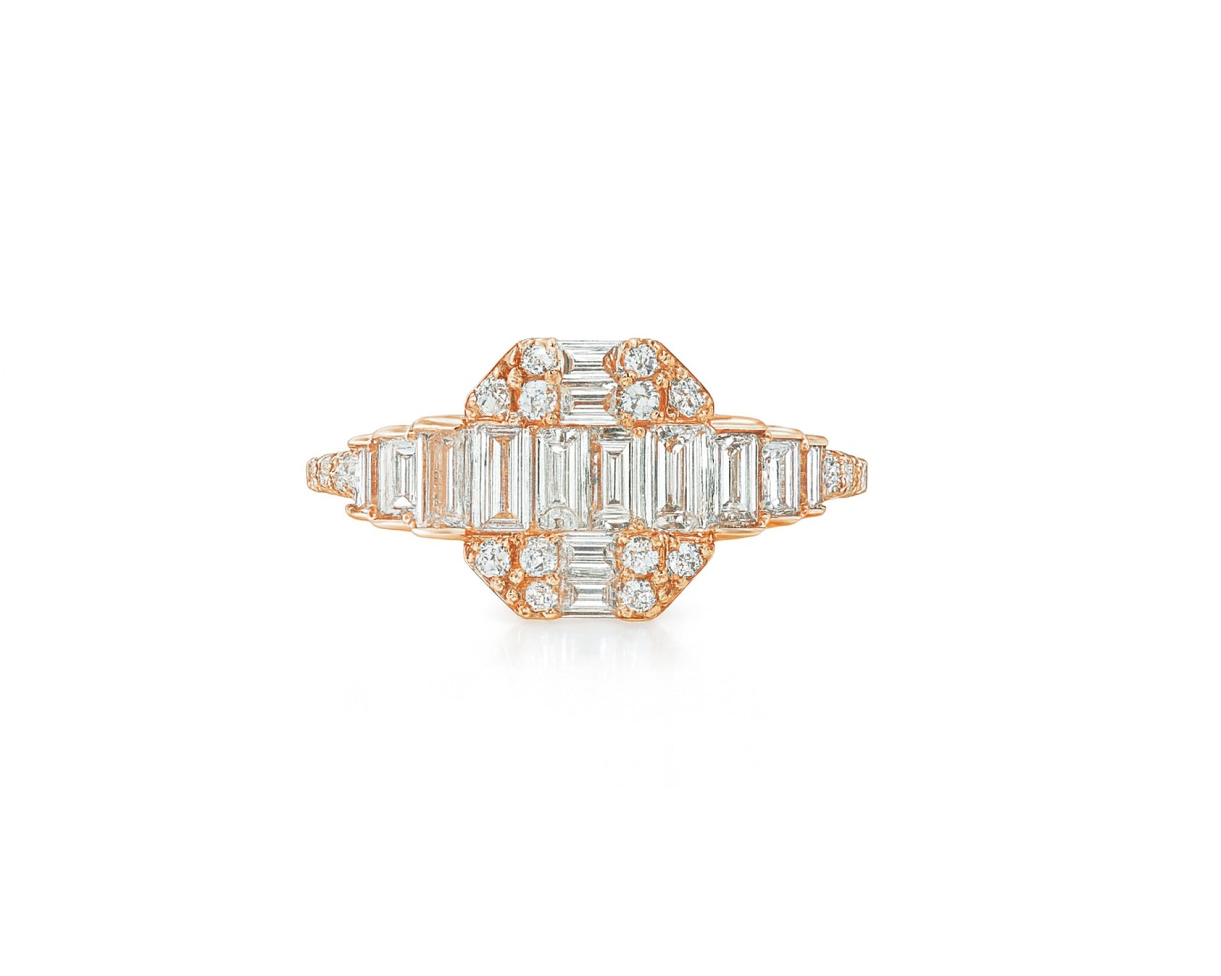 14k Gold Diamond Octagon Cluster Ring with Baguette & Round 0.80ct – lifestyle 1061