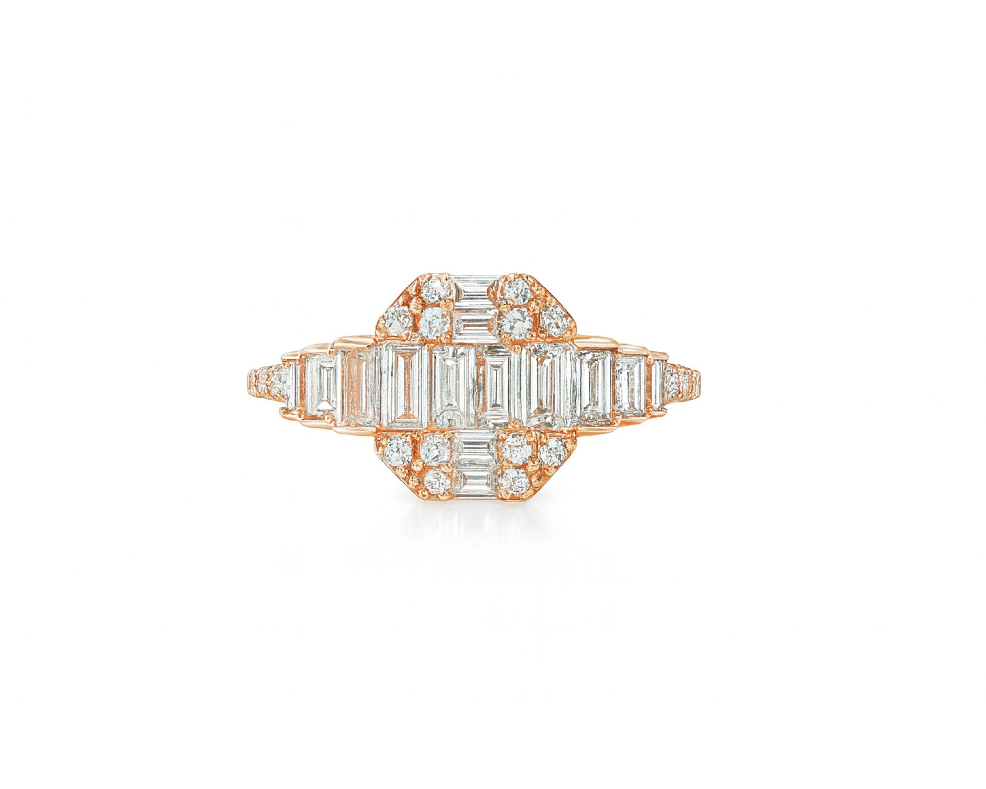 14k Gold Diamond Octagon Cluster Ring with Baguette & Round 0.80ct – lifestyle 1061