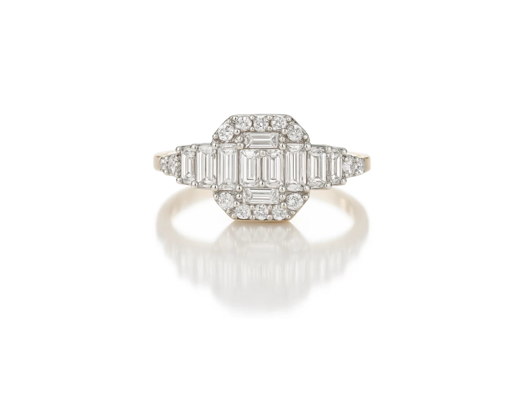 14k Gold Diamond Octagon Cluster Ring with Baguette & Round 0.80ct – lifestyle 1062
