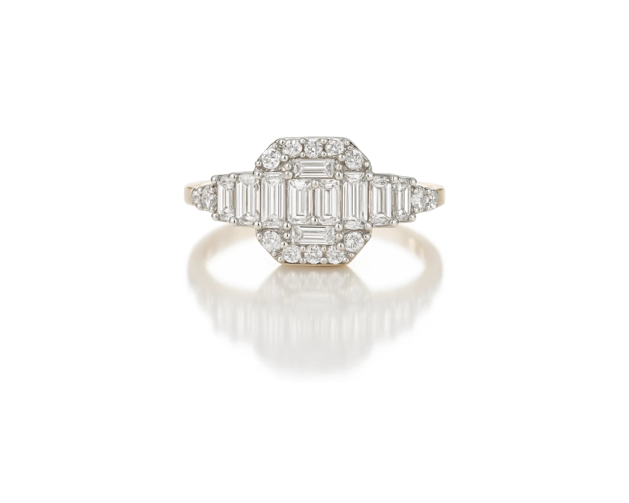 14k Gold Diamond Octagon Cluster Ring with Baguette & Round 0.80ct – lifestyle 1062