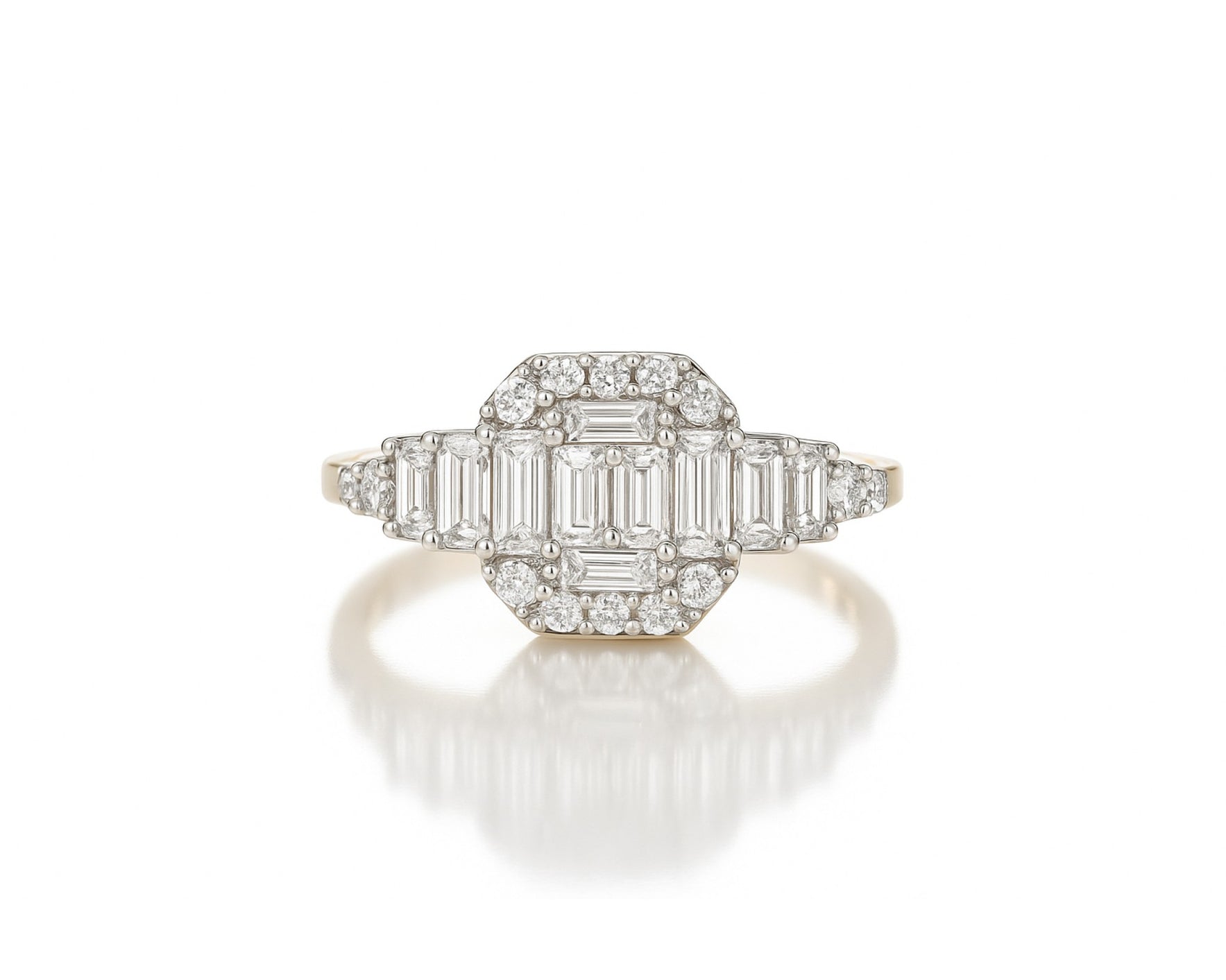 14k Gold Diamond Octagon Cluster Ring with Baguette & Round 0.80ct – lifestyle 1062