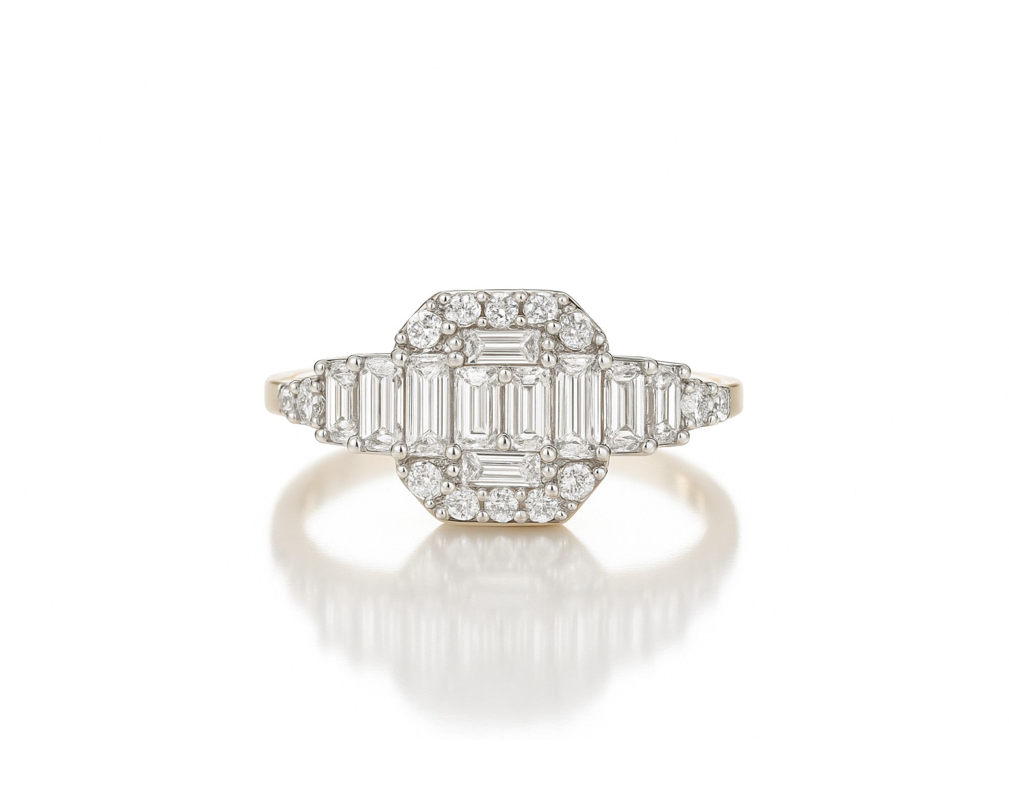 14k Gold Diamond Octagon Cluster Ring with Baguette & Round 0.80ct – lifestyle 1062