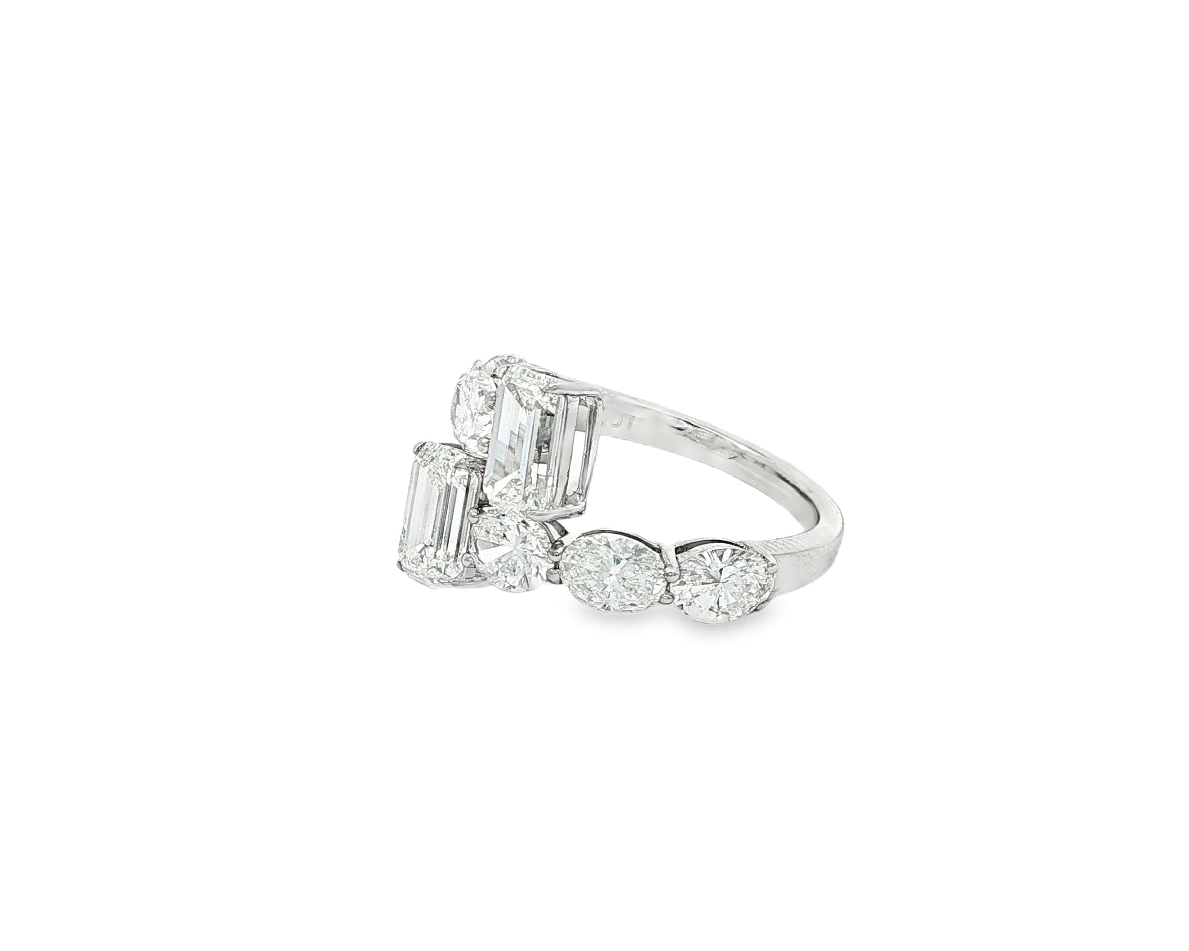 14k Gold Diamond Open Ring with Dual Emerald - Cut & Round 4.22ct - AVI THE JEWELER