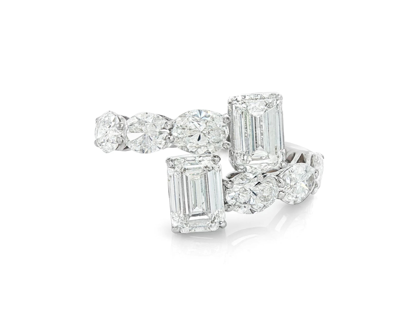 14k Gold Diamond Open Ring with Dual Emerald-Cut & Round 4.22ct – lifestyle 2668